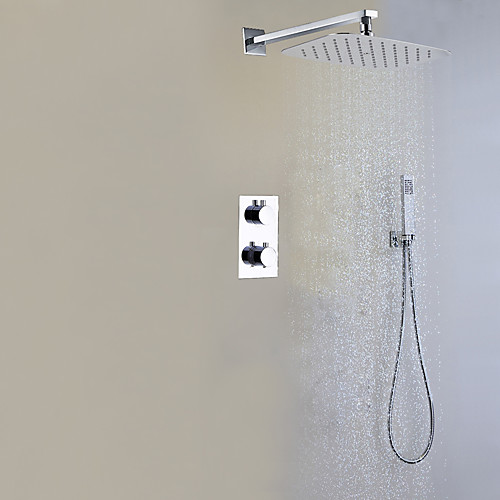 

Shower Faucet Set - Rainfall Contemporary Chrome Wall Mounted Brass Valve Bath Shower Mixer Taps / Two Handles Three Holes