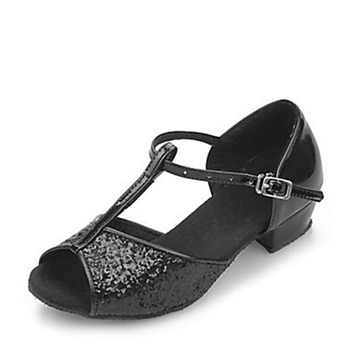 

Women's Latin Shoes Ballroom Shoes Salsa Shoes Sandal Low Heel Black Silver Gold Buckle Kid's