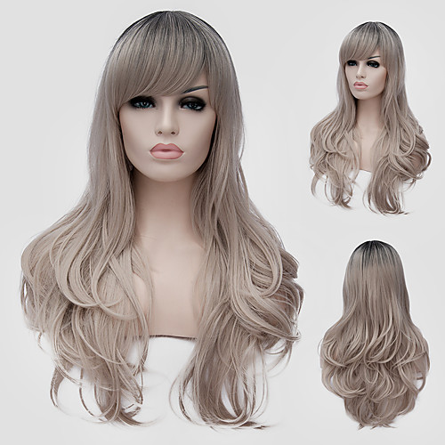 

Synthetic Wig Wavy Wig Long Grey Synthetic Hair Women's Gray