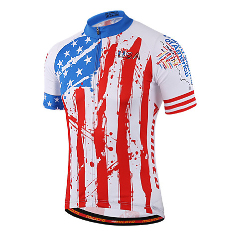 

Miloto Men's Women's Short Sleeve Cycling Jersey Red and White Stripes Plus Size Bike Shirt Sweatshirt Jersey Breathable Quick Dry Reflective Strips Sports Coolmax 100% Polyester Mountain Bike MTB