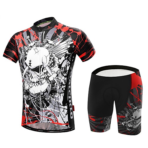 

Malciklo Men's Short Sleeve Cycling Jersey with Shorts Skull Bike Clothing Suit Breathable 3D Pad Quick Dry Back Pocket Sports Coolmax Lycra Skull Mountain Bike MTB Road Bike Cycling Clothing Apparel
