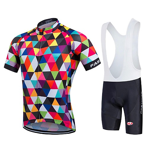 

Fastcute Men's Short Sleeve Cycling Jersey with Bib Shorts Coolmax Lycra Rainbow Geometic Bike Jersey Bib Tights Clothing Suit Breathable Quick Dry Sports Geometic Road Bike Cycling Clothing Apparel