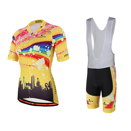 

Miloto Women's Short Sleeve Cycling Jersey with Bib Shorts Yellow Rainbow Plus Size Bike Bib Shorts Jersey Bib Tights Breathable Quick Dry Sweat-wicking Sports Polyester Lycra Rainbow Mountain Bike