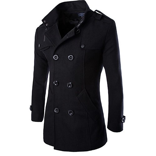 

Men's Stand Collar Fall Coat Long Color Block Daily Long Sleeve Cotton Black Gray M L XL / Winter / Double Breasted / Work / Slim