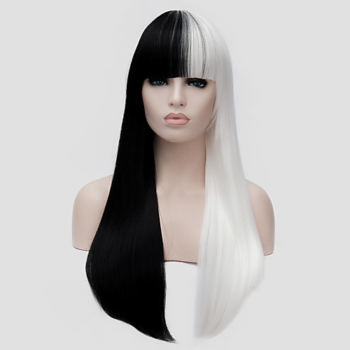 

Synthetic Wig Straight Kardashian Straight With Bangs Wig Long Black / White Synthetic Hair Women's White