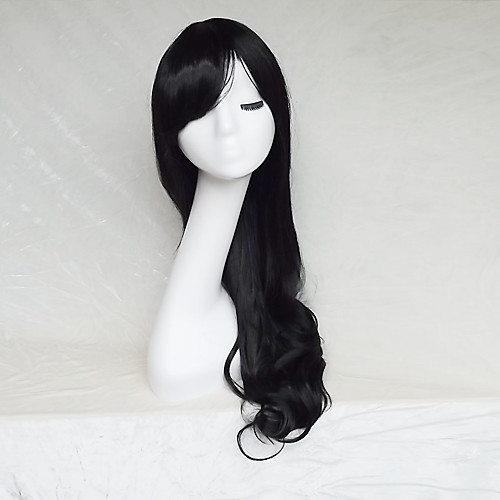 

Synthetic Wig Wavy Wavy Asymmetrical With Bangs Wig Long Natural Black #1B Synthetic Hair Women's Natural Hairline Black