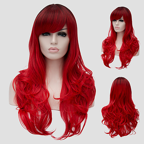 

Synthetic Wig Wavy Wavy With Bangs Wig Long Red Synthetic Hair Women's Side Part Red