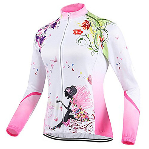 

TVSSS Women's Long Sleeve Cycling Jersey Winter Fleece Coolmax Lycra Patchwork British Floral Botanical Bike Top Breathable Sports Clothing Apparel / High Elasticity