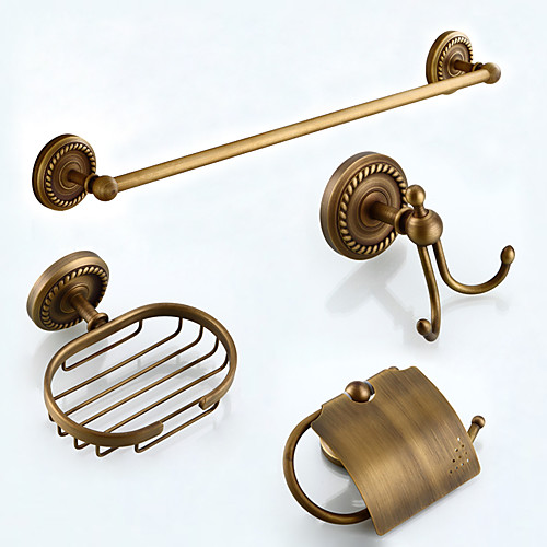 

Bathroom Accessory Set Antique Brass 4pcs - Hotel bath Toilet Paper Holders / Robe Hook / tower bar