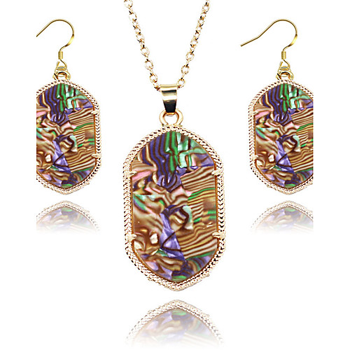 

2016 New arrival Fashion famous Designer Jewelry Golden Frame Oval colorfulshell 2pcs jewlery set earrings necklace