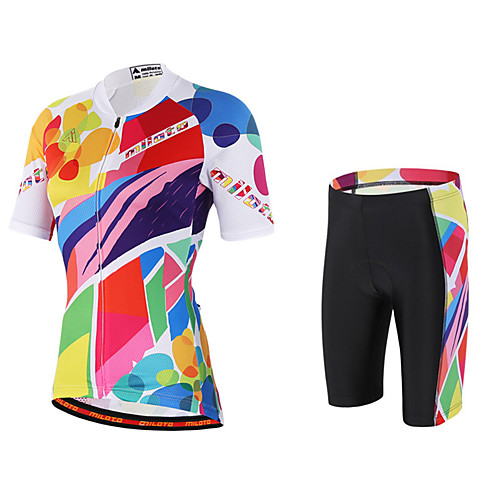 

Miloto Women's Short Sleeve Cycling Jersey with Shorts Pink Rainbow Plus Size Bike Shorts Jersey Bib Tights Breathable Quick Dry Sweat-wicking Sports Polyester Lycra Rainbow Mountain Bike MTB Road