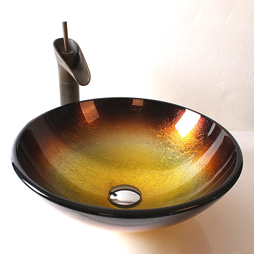 

Bathroom Sink / Bathroom Faucet / Bathroom Mounting Ring Antique - Tempered Glass Round Vessel Sink