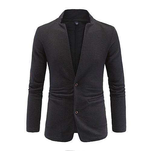 

Black Slim Cotton Men's Suit - Stand Collar / Fall / Spring / Long Sleeve / Work / Plus Size