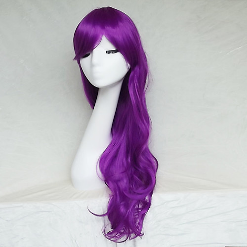 

Synthetic Wig Wavy Wavy Asymmetrical With Bangs Wig Long Purple Synthetic Hair Women's Natural Hairline Purple