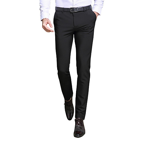 

Men's Slim Casual Formal Work Dress Pants Slim Business Pants Solid Colored Full Length Black Blue Gray