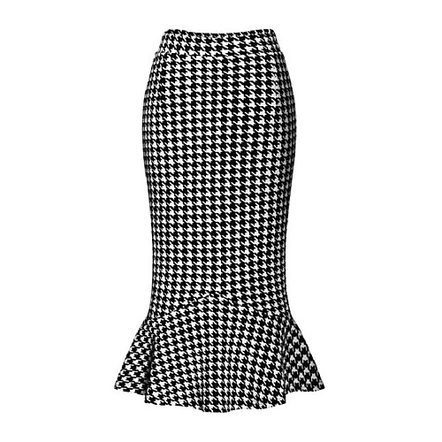 

Women's Daily Streetwear Bodycon Skirts Houndstooth Ruffle Black / Slim