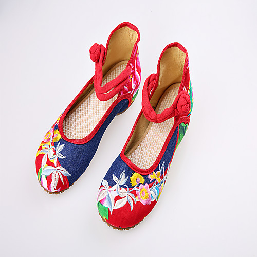 

Women's Espadrille Flat Heel Button Denim Mary Jane / Embroidered Shoes Spring / Fall Navy