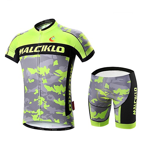 

Malciklo Men's Short Sleeve Cycling Jersey with Shorts White Camo / Camouflage Bike Clothing Suit Breathable 3D Pad Quick Dry Back Pocket Sports Coolmax Lycra Camo / Camouflage Mountain Bike MTB