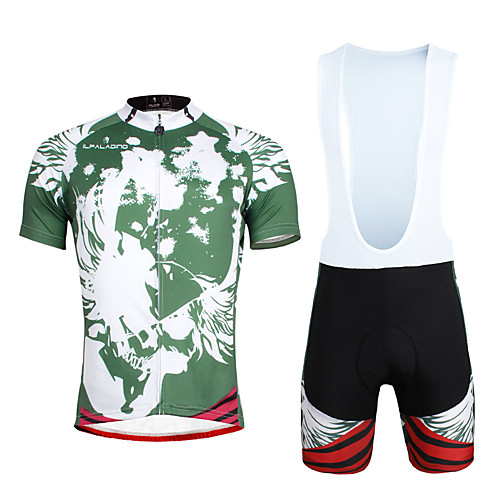

ILPALADINO Men's Short Sleeve Cycling Jersey with Bib Shorts Green Bike Clothing Suit Breathable 3D Pad Quick Dry Ultraviolet Resistant Reflective Strips Sports Lycra Fashion Clothing Apparel