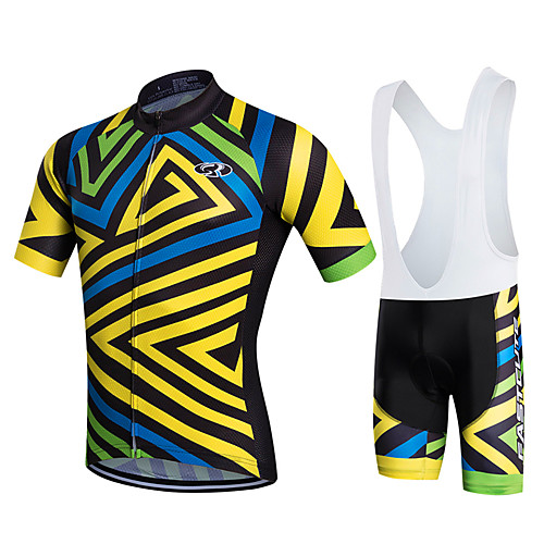 

Fastcute Men's Short Sleeve Cycling Jersey with Bib Shorts Polyester Lycra Plus Size Bike Bib Shorts Jersey Bib Tights Breathable Quick Dry Sweat-wicking Sports Lines / Waves Mountain Bike MTB Road