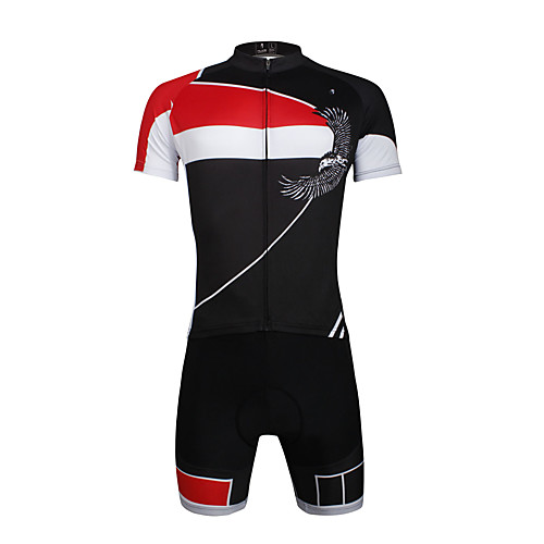 

ILPALADINO Men's Short Sleeve Cycling Jersey with Shorts Red Eagle Bike Clothing Suit Breathable 3D Pad Quick Dry Ultraviolet Resistant Reflective Strips Sports Lycra Eagle Mountain Bike MTB Road