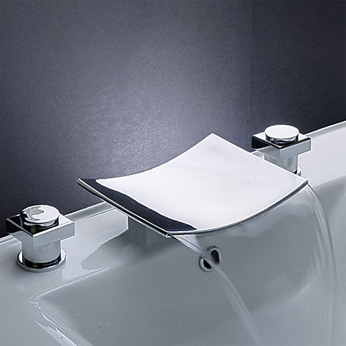 

Contemporary Modern Widespread Waterfall Widespread Ceramic Valve Two Handles Three Holes Chrome, Bathroom Sink Faucet