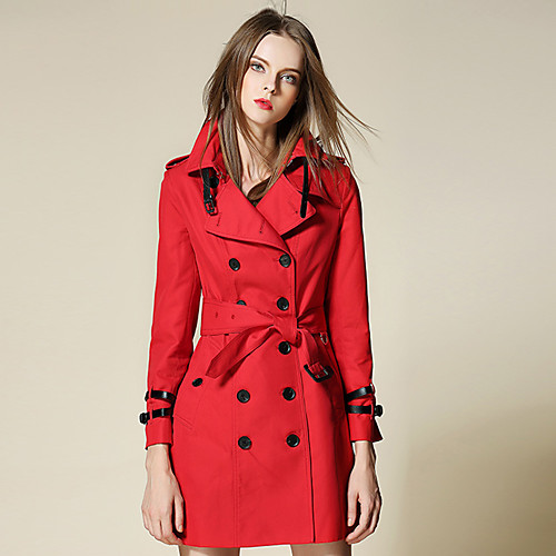

Women's Trench Coat Solid Colored Modern Style Chic & Modern Autumn / Fall Peaked Lapel Trench Coat Long Daily Wear Long Sleeve Polyester Coat Tops Red