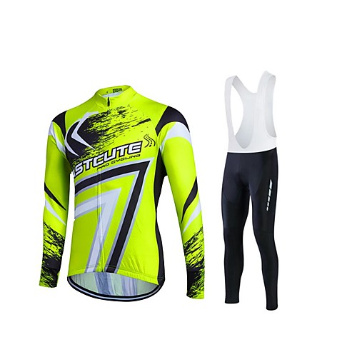 

Fastcute Men's Long Sleeve Cycling Jersey with Bib Tights Winter Lycra Polyester Black Plus Size Bike Jersey Tights Bib Tights Breathable 3D Pad Quick Dry Sweat-wicking Sports Sports Mountain Bike
