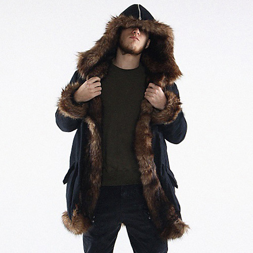

Men's Fur Coats Patchwork Winter Coat Long Long Sleeve Faux Fur Coat Tops Black
