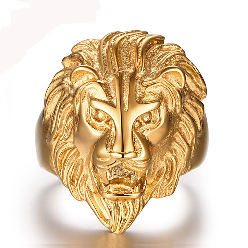 

Band Ring Golden 18K Gold Plated Stainless Steel Lion Animal Statement Personalized Vintage 8 9 10 11 12 / Men's