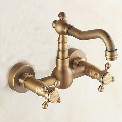 

Kitchen faucet - Two Holes Antique Brass Bar / ­Prep Wall Mounted Traditional Kitchen Taps / Two Handles Two Holes