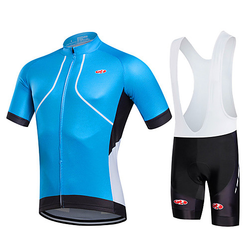 

Fastcute Men's Women's Short Sleeves Cycling Jersey with Bib Shorts - SilverBlue Bike Bib Shorts Bib Tights Jersey Clothing Suits, 3D