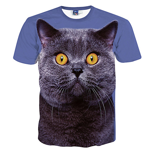 

Men's T shirt Animal Print Short Sleeve Daily Tops Blue