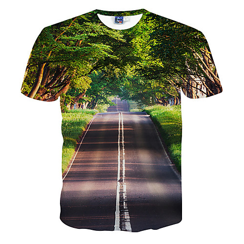 

Men's Graphic Scenery Print Slim T-shirt Active Daily Round Neck Green / Summer / Short Sleeve