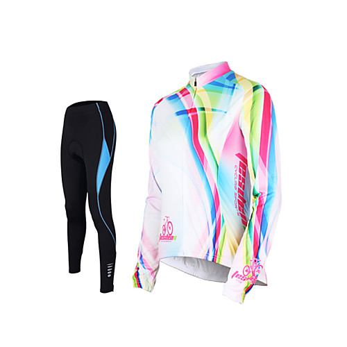 

TASDAN Women's Long Sleeve Cycling Jersey with Tights Winter Nylon Polyester White Rainbow Plus Size Bike Pants / Trousers Jersey Tights Breathable 3D Pad Quick Dry Reflective Strips Back Pocket