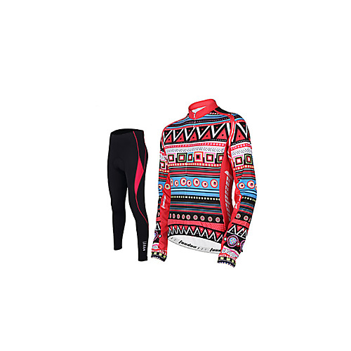

Women's Long Sleeve Cycling Jersey with Tights Winter Nylon Polyester Red Patchwork Bike Pants / Trousers Jersey Tights Breathable 3D Pad Quick Dry Reflective Strips Back Pocket Sports Patchwork