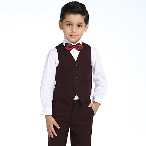 

Burgundy Cotton Ring Bearer Suit - Four-piece Suit Includes Vest / Shirt / Pants