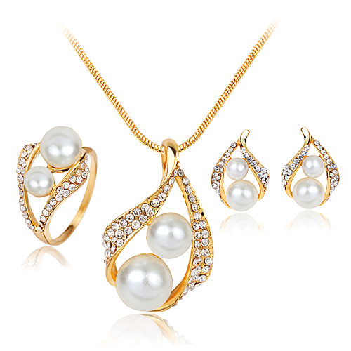 

Women's Jewelry Set Pendant Necklace Ladies Fashion Pearl Imitation Pearl Rhinestone Earrings Jewelry White For Wedding Party Masquerade Engagement Party Prom Promise / Silver Plated / Rings