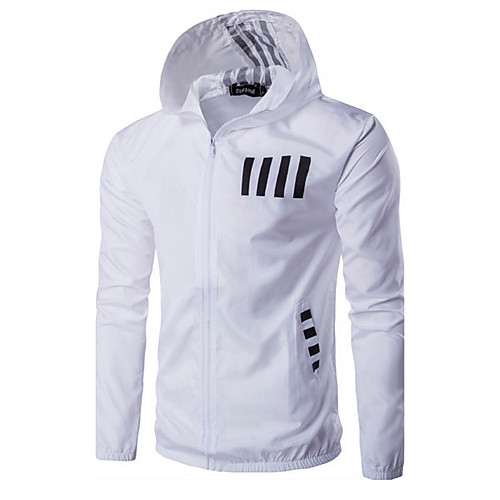 

Men's Hooded Letter Active Fall Jacket Regular Sport Long Sleeve Polyester Coat Tops White