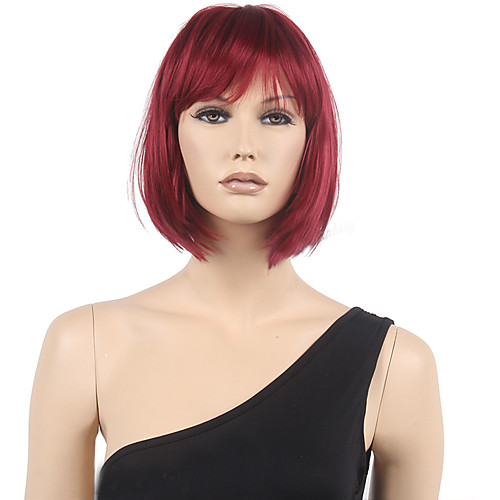 

Synthetic Wig Straight Straight Bob With Bangs Wig Short Black / Burgundy Synthetic Hair Women's Red
