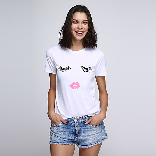 

Women's T shirt Graphic Plus Size Flower Print Short Sleeve Tops Cotton White