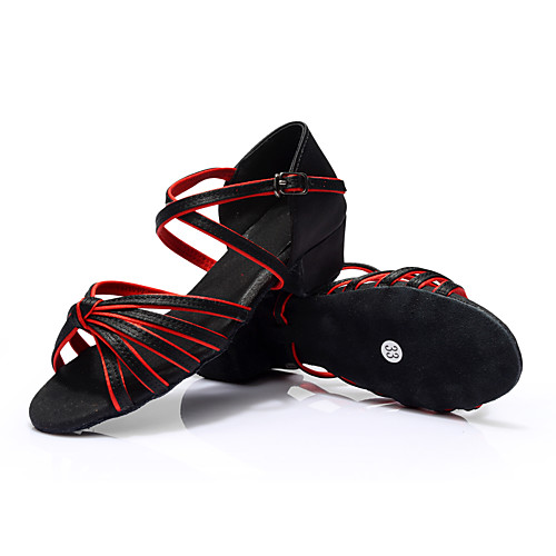 

Women's Latin Shoes Dance Sneakers Heel Lace-up Chunky Heel Black / Gold Black / Red Red Buckle