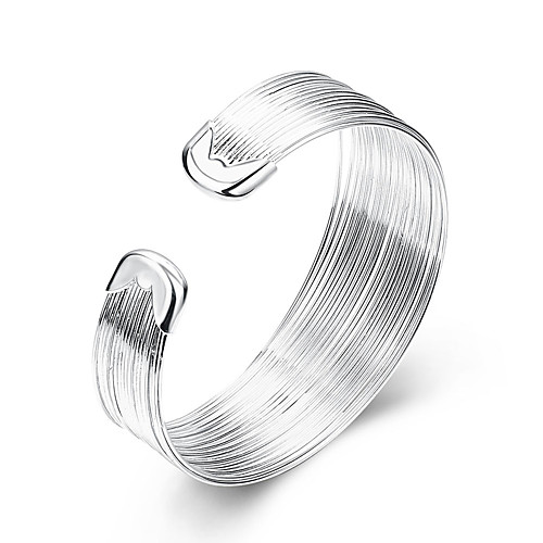 

Women's Cuff Bracelet Statement Ladies European Simple Style Fashion Sterling Silver Bracelet Jewelry White For Party Daily Casual / Silver Plated