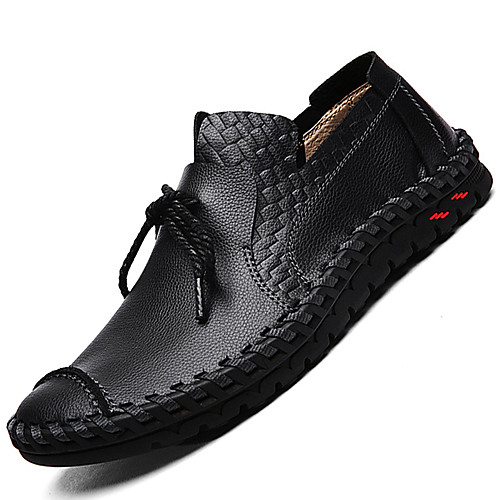 

Men's Loafers & Slip-Ons Comfort Shoes Casual Leather Cowhide Slip Resistant Black Yellow Brown Fall Spring / Lace-up