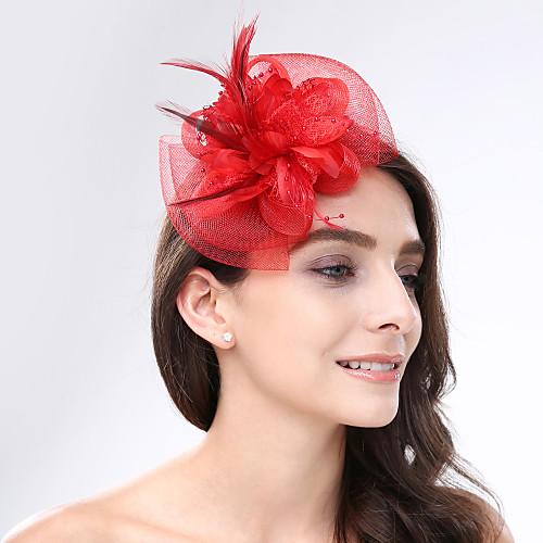 

Feather / Net Fascinators / Headwear with Floral 1pc Wedding / Special Occasion / Tea Party Headpiece Christmas