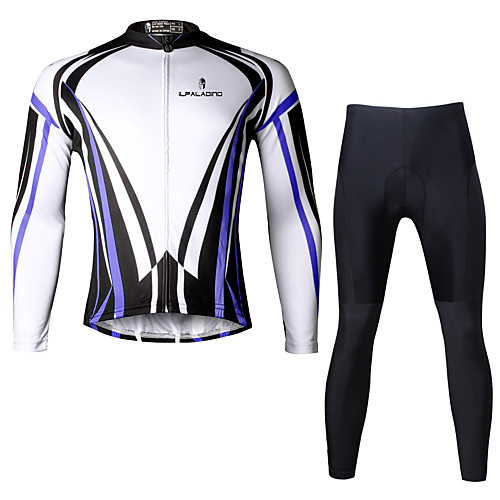 

ILPALADINO Men's Long Sleeve Cycling Jersey with Tights Winter Lycra Polyester Black Bike Clothing Suit Breathable 3D Pad Quick Dry Ultraviolet Resistant Reflective Strips Sports Vertical Stripes