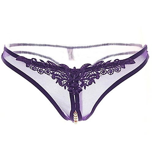 

Women's Lace / Beaded Sexy G-strings & Thongs Panties Solid Colored Mid Waist White Black Purple One-Size