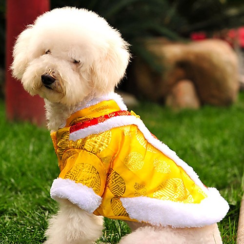 

Cat Dog Coat Sweatshirt Winter Dog Clothes Yellow Red Costume Polar Fleece Cotton Embroidered Fashion New Year's XS S M L XL