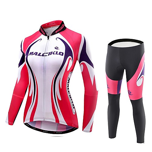 

Malciklo Women's Long Sleeve Cycling Jersey with Tights Red and White Geometic British Plus Size Bike Tights Breathable 3D Pad Quick Dry Sports Coolmax Elastane Lycra Geometic Mountain Bike MTB Road