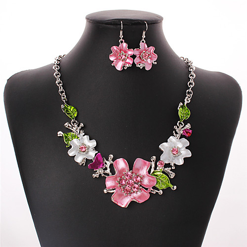 

Women's Cubic Zirconia Drop Earrings Statement Necklace Flower Ladies Bohemian European Fashion Euramerican Boho Zircon Silver Plated Earrings Jewelry Rainbow For Wedding Party Daily Casual 1 set